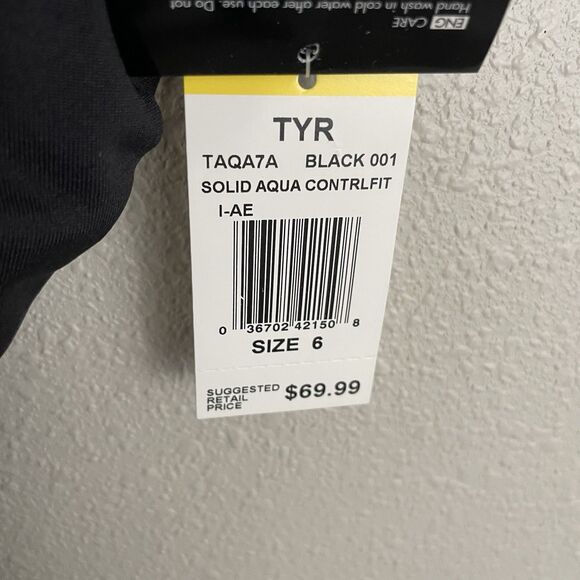 TYR Womens 6 Black Aqua Controlfit U Back Chlorine Resistant One Piece Swimsuit - Picture 7 of 8